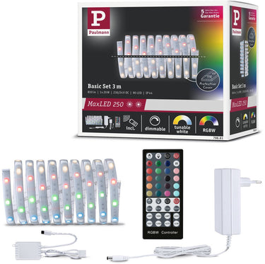 Paulmann maxled 250 led strip basisset 3m rgbw+ 3m gecoat 20w 270lm m 30 leds m rgbw+ 36va