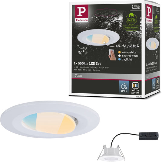 Paulmann led inbouwspot calla – wit mat – ip65 – 5w – 400 lm – 230v – whiteswitch – inbouwspot badkamer