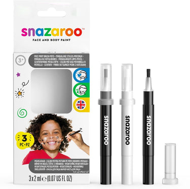 Snazaroo 1180156 brush pen set zwart wit 3 stuks – face paint stiften voor details contouren – direct gebruiksklaar