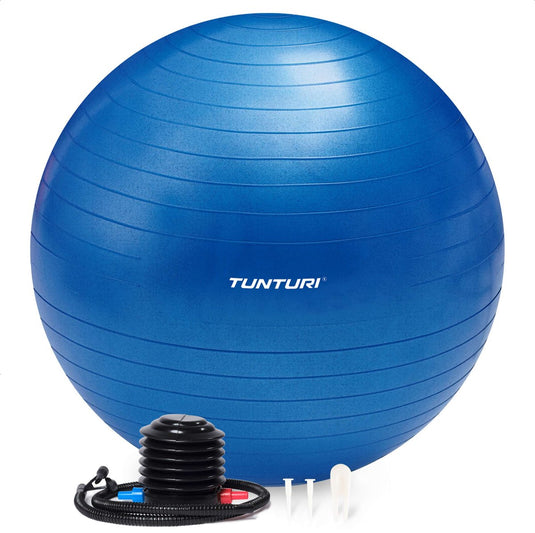 Tunturi anti burst fitness bal met pomp - yoga bal 75 cm - pilates bal - zwangerschapsbal – 220 kg gebruikersgewicht - incl trainingsapp – blauw