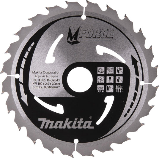 Makita cirkelzaagblad voor hout | mforce | ø 190mm asgat 30mm 24t - b-32041