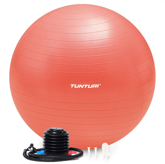 Tunturi anti burst fitness bal met pomp - yoga bal 65 cm - pilates bal - zwangerschapsbal – 220 kg gebruikersgewicht - incl trainingsapp – rose goud