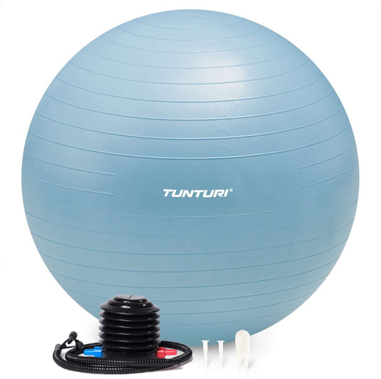 Tunturi anti burst fitness bal met pomp - yoga bal 65 cm - pilates bal - zwangerschapsbal – 220 kg gebruikersgewicht - incl trainingsapp – lichtblauw
