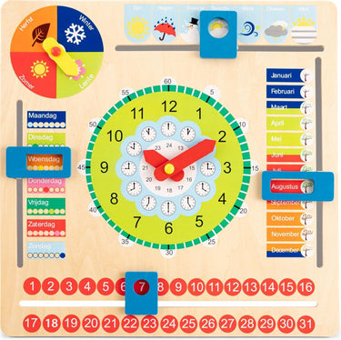 Woet new classic toys® houten kalenderklok - leer klokkijken - leerklok - weet jij welke dag het is? hoe laat is het? schijnt de zon? - dagen, maanden, seizoenen weer - educatief speelgoed - vanaf 3 jaar