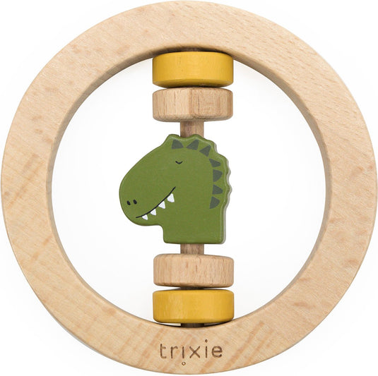 Trixie houten ronde rammelaar - mr. dino - eerste speelgoed baby - kraamcadeau - voor jongens meisjes