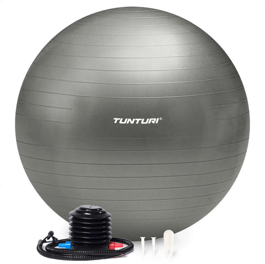 Tunturi anti burst fitness bal met pomp - yoga bal 75 cm - pilates bal - zwangerschapsbal – 220 kg gebruikersgewicht - incl trainingsapp – zilver