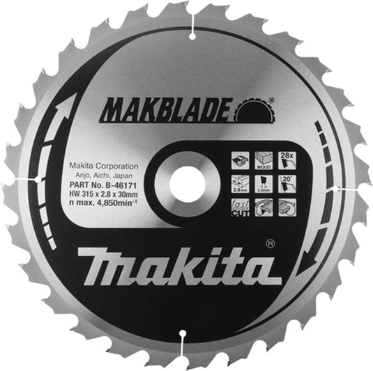 Makita tafelzaagblad voor hout | makblade | ø 315mm asgat 30mm 24t - b-46171