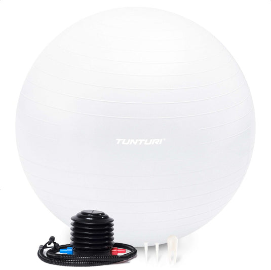 Tunturi anti burst fitness bal met pomp - yoga bal 75 cm - pilates bal - zwangerschapsbal – 220 kg gebruikersgewicht - incl trainingsapp – wit