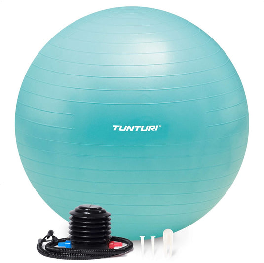 Tunturi anti burst fitness bal met pomp - yoga bal 75 cm - pilates bal - zwangerschapsbal – 220 kg gebruikersgewicht - incl trainingsapp – turquoise