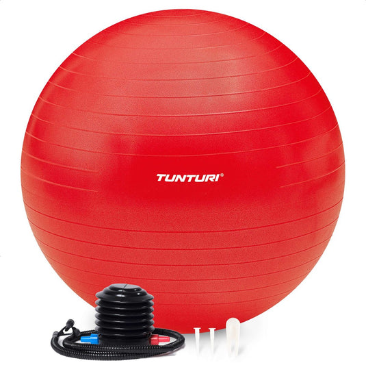 Tunturi anti burst fitness bal met pomp - yoga bal 90 cm - pilates bal - zwangerschapsbal – 220 kg gebruikersgewicht - incl trainingsapp – rood