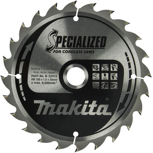 Makita cirkelzaagblad voor hout | specialized | ø 165mm asgat 20mm 24t - b-32910