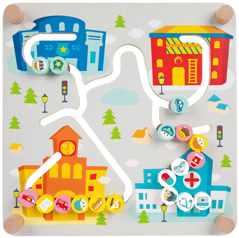 Load image into Gallery viewer, Classic world houten sorteerspel educatief bord stad en afval scheiden.
