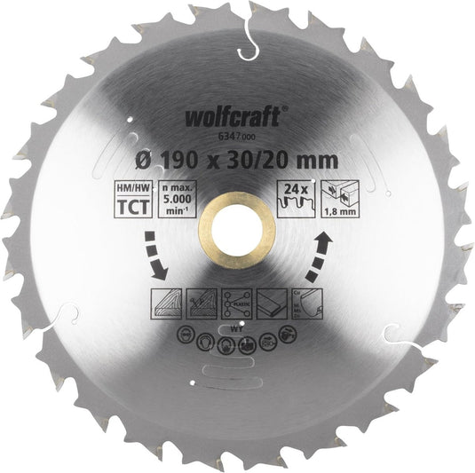 Wolfcraft - cirkelzaagblad 190mm - 24 tanden - voor accu handcirkelzaag - serie lila - 6347000