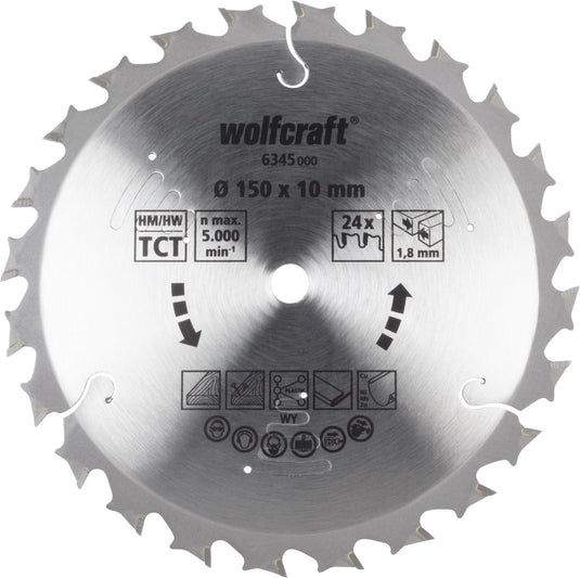 Wolfcraft - cirkelzaagblad 150x10mm - 24 tanden - voor accu handcirkelzaag - serie lila - 6345000
