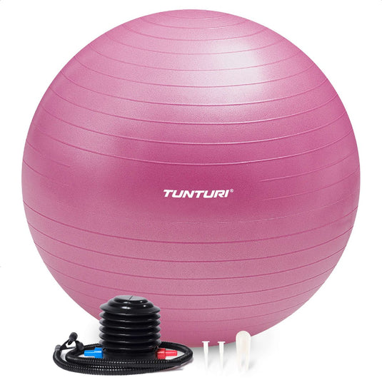 Tunturi anti burst fitness bal met pomp - yoga bal 75 cm - pilates bal - zwangerschapsbal – 220 kg gebruikersgewicht - incl trainingsapp – paars