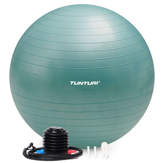 Tunturi anti burst fitness bal met pomp - yoga bal 75 cm - pilates bal - zwangerschapsbal – 220 kg gebruikersgewicht - incl trainingsapp – petrol