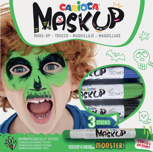 Carioca mask up monster schminkstiften - 3 kleuren (groen blauw zwart) - kindergrime - uitwasbaar