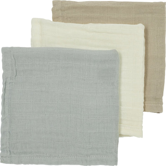 Meyco baby uni monddoekjes - 3-pack - hydrofiel - offwhite light grey sand - 30x30cm