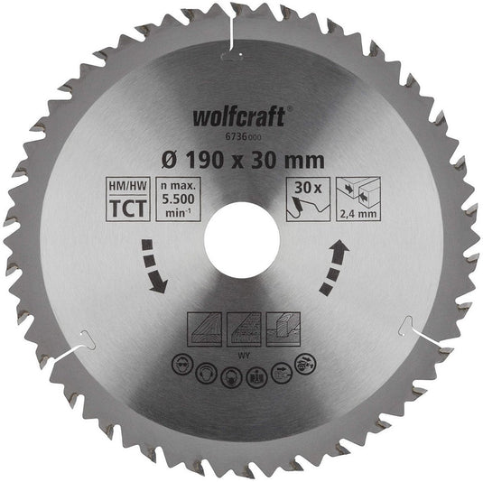 Wolfcraft - cirkelzaagblad 190x30mm - zaagblad voor cirkelzaag 190 mm - 30 tanden - 6736000