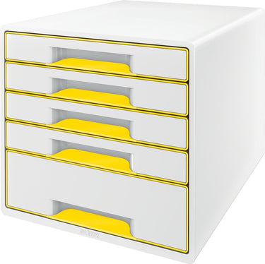 Leitz wow cube ladenblok met 5 laden - opberger met vakken - voor kantoor en thuiswerken - ideaal voor thuiskantoor - wit geel