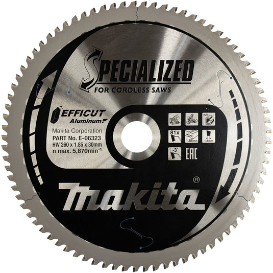 Makita afkortzaagblad voor aluminium | efficut aluminium | ø 260mm asgat 30mm 81t - e-06323