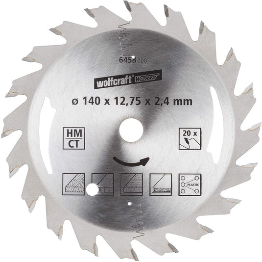 Wolfcraft - cirkelzaagblad 140x12,75mm - 20 tanden - zaagblad voor cirkelzaag - serie zilver - 6458000