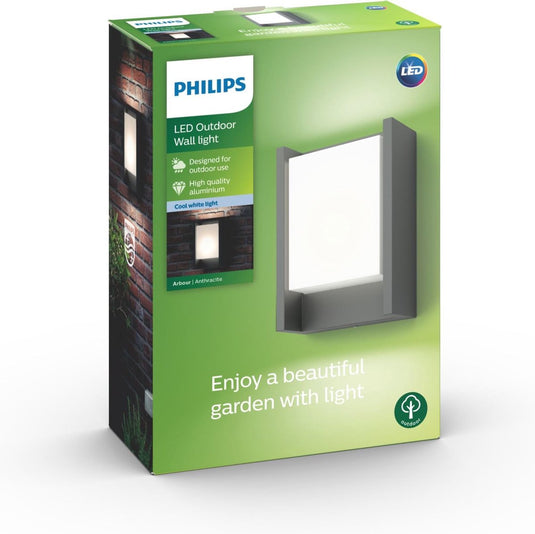 Philips led philips mygarden arbour 4000k antracit led wall light antraciet, wit 6 w
