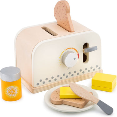 Woet ® houten broodrooster speelset - inclusief brood, boter, mes, bordje en jam - speelgoedkeukenmachine - toaster voor kinderen - rollenspel keukenspeelgoed - vanaf 3 jaar