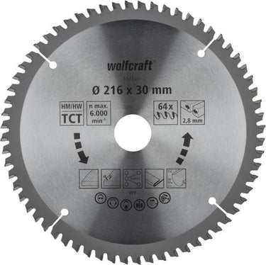 Wolfcraft - zaagblad 216 x 30 mm - 64 tanden - kap- en verstekzaagblad hm, serie lila - 6541000