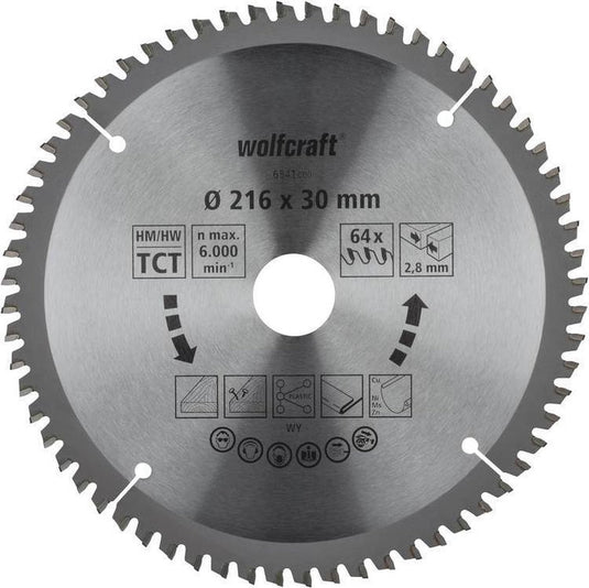 Wolfcraft - zaagblad 216 x 30 mm - 64 tanden - kap- en verstekzaagblad hm, serie lila - 6541000