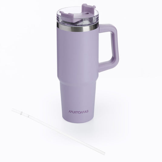 Muitomas reismok - travel mug - dubbele geïsoleerde wand - praktisch rietje handvat - 900ml - violet