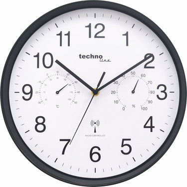 Technoline wt 8945 - wandklok - analoog - rond - kunststof raam - radiogestuurde tijdsaanduiding - binnentemperatuur - binnenvochtigheid - zwart