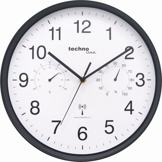 Technoline wt 8945 - wandklok - analoog - rond - kunststof raam - radiogestuurde tijdsaanduiding - binnentemperatuur - binnenvochtigheid - zwart