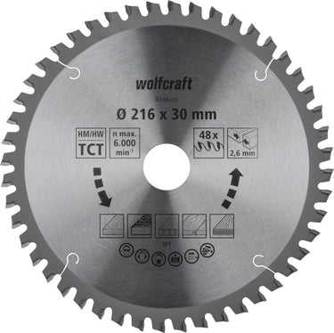 Wolfcraft - afkortzaag zaagblad 216x30mm - 216mm voor fijne, zuivere sneden - 6546000