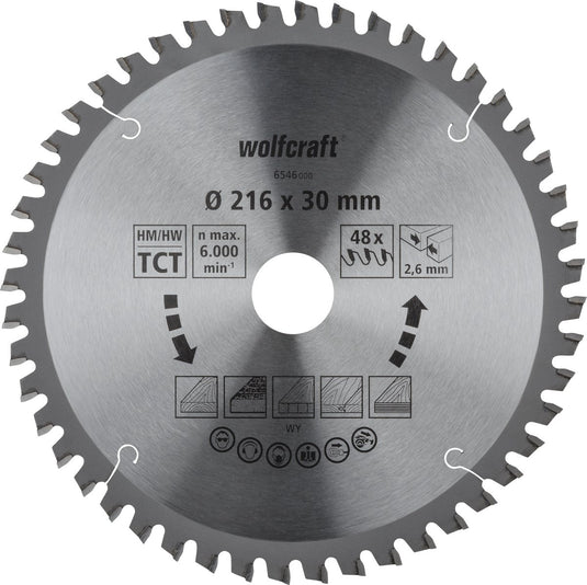 Wolfcraft - afkortzaag zaagblad 216x30mm - 216mm voor fijne, zuivere sneden - 6546000