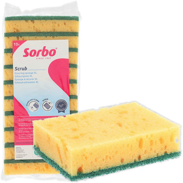 Sorbo xl schuursponsen 10 stuks - extra grote schoonmaaksponzen met groen schuurvlak voor vet vuil