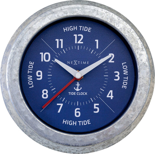 Nextime tide – wandklok met getijden – 22 cm – metaal – gegalvaniseerd zilver blauw