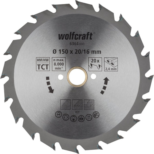 Wolfcraft - cirkelzaagblad 150x20mm - 20 tanden - zaagblad voor cirkelzaag - serie groen - 6364000