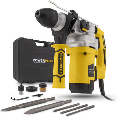Powerplus elektrische klopboormachine powx1175 - 4 in 1: boren hamerboren beitelen en beitelrotatie, 1600 w boormachine, 5 j, sds plus, 6 accessoires