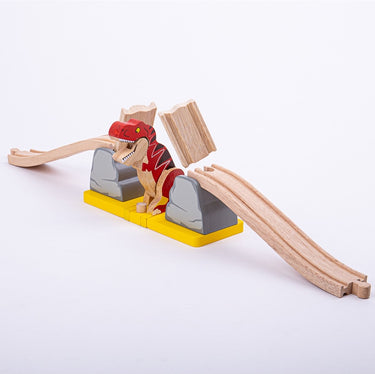Bigjigs rail t-rex valbrug houten treinbaan - avontuurlijke speelset