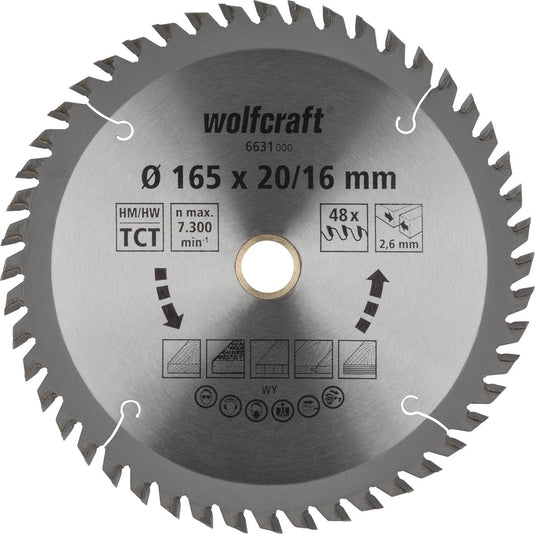 Wolfcraft - cirkelzaagblad 165x20 16mm - 48 tanden - zaagblad voor cirkelzaag - serie oranje - 6631000