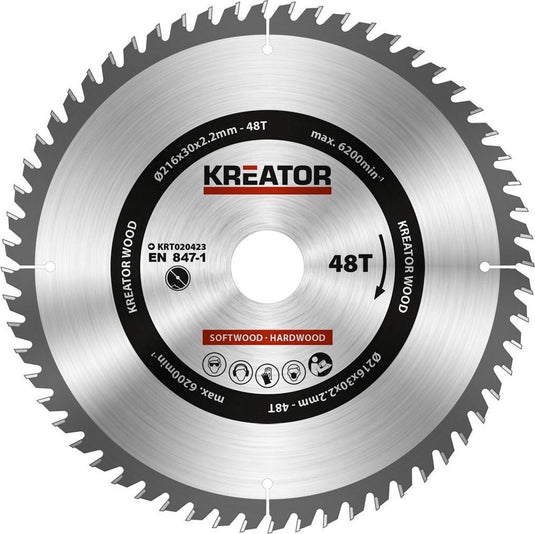 Kreator krt020423 zaagblad hout 216 mm - 48t