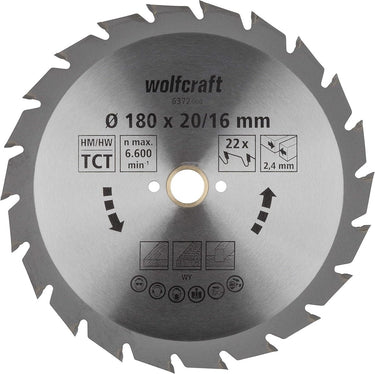 Wolfcraft - cirkelzaagblad 180x20mm - 22 tanden - zaagblad voor cirkelzaag - serie groen - 6372000