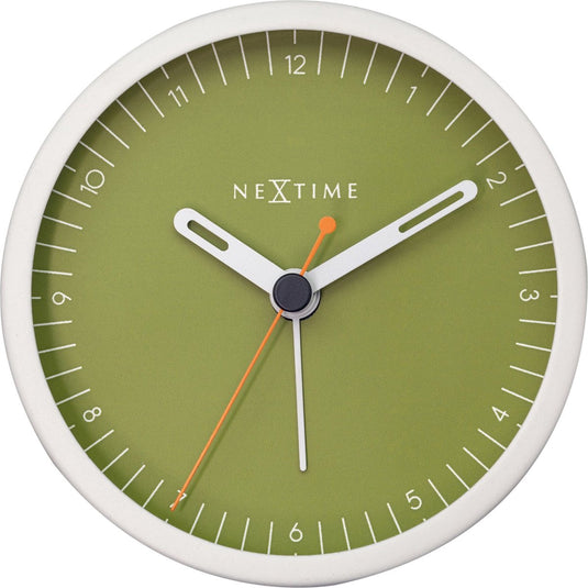 Nextime small – tafelwekker – 9 × 9 × 7.5 cm – metaal – wit groen – stil