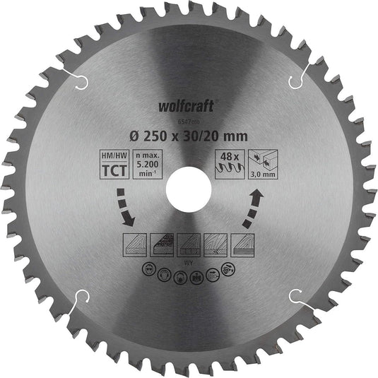 Wolfcraft - zaagblad 250x30mm voor afkortzaag - 48 tanden - verstekzaag - serie oranje - 6547000
