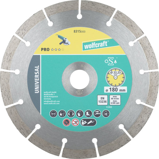 Wolfcraft - diamantdoorslijpschijf ø 180 mm - slijpschijf diamant voor haakse slijper - doorslijpschijf - 8315000