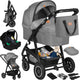 Lionelo bianka kinderwagen 3 in 1 - reiswieg + wandelwagen + autostoel - grote luchtbanden, volledige vering - inklapbaar - verstelbare duwstang - buggy omkeerbare zitting - 0-22kg - accessoireset - grijs