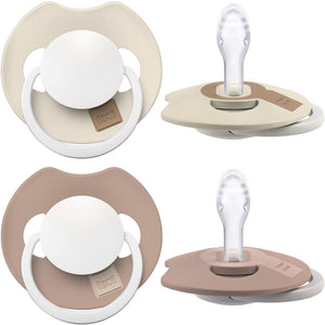 Difrax lovi fopspeen dynamisch - prime glow - 0 tot 6 maanden - beige bruin - 2 stuks