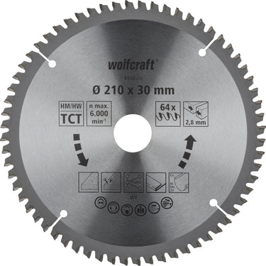 Wolfcraft - zaagblad 210x30mm voor afkortzaag - 64 tanden - voor verstekzaag - 6540000