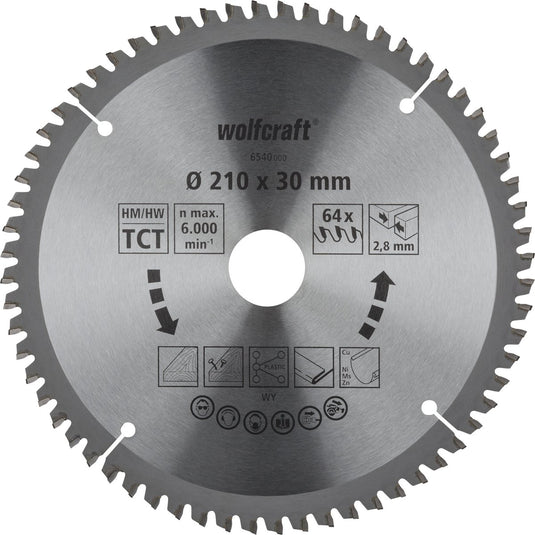 Wolfcraft - zaagblad 210x30mm voor afkortzaag - 64 tanden - voor verstekzaag - 6540000